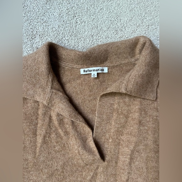 Reformation Cropped Cashmere Polo Sweater tan Small - Picture 8 of 10